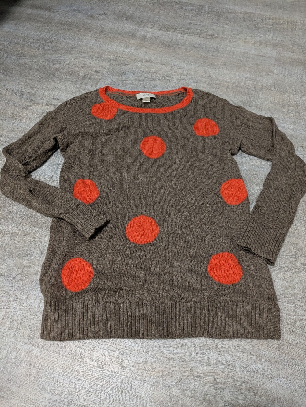 Ann Taylor Loft Petites Brown Polka Dot Crew Neck Sweater Size SP
